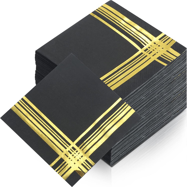 Schwarze Goldfolien-Tischservietten für die Festivaldekoration, elegante Einweg-Papierservietten für Hochzeits- und Partyfeiern